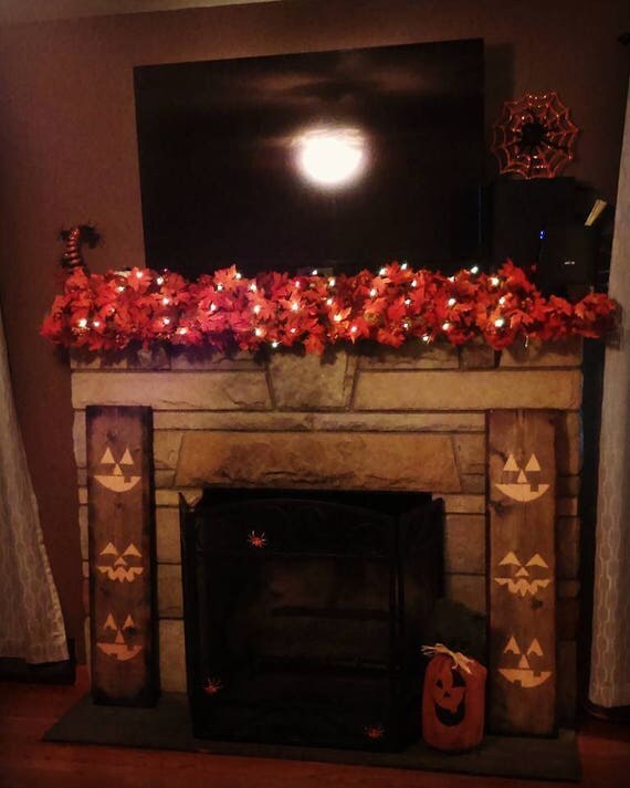 Custom Wood Fall Pumpkin Fireplace Halloween Signs