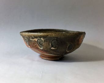 Wood fired matcha chawan, Japanese teabowl, woodfired with shino and natural ash glazes. Tea ceremony, Japan.