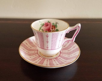 Crown Stafforshire Pink Paneled Demitasse Tea Cup and Saucer