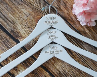 Personalized Dress Hanger,White Wedding Dress Hanger, Bridesmaid Hangers, Bridal Party Hangers, Wooden Hangers, Custom Bridesmaid Hangers