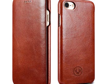 iPhone 7 Case Minimal Beautiful hand crafted Leather Apple iPhone Flip Cover Genuine Cow Leather perfect phone case in Brown colour