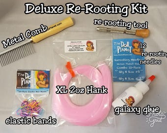 Muñeca Deluxe nuevo enraizamiento Starter Kit de brillantes colores pelo de muñeca de Nylon con Reroot herramienta peine agujas pegamento para MLP Barbie Monster alta Blythe