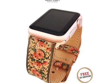 Apple Watch Band Hand-Stitched Handmade, Series 1 Series 2, 42mm or 38mm Apple Watch Leather