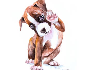 Custom pet portrait original watercolor painting dog art memorial commission artwork Boxer French bulldog Puppy wall art gift for her