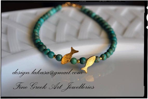 Fish Bracelet Sterling Silver Gold plated Fine Jewelry Blue Beads Pearls Gift Summer Love Birthday Friendship Hapiness Mediterranean Sea