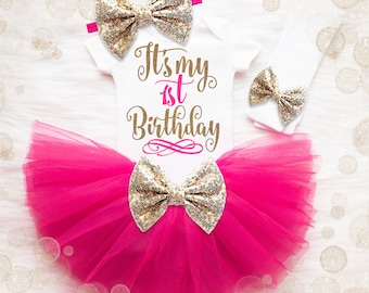 Baby Girl 1st Birthday Outfit | It's My 1st Birthday Girl Outfit | Cake Smash Outfit | Pink And Gold 1st Birthday Tutu Set | Baby Girl Shirt