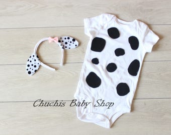 Baby Halloween Dalmatian Dog Costume outfit with headband Girl Baby Onesie baby costume bodysuit baby picture baby photo prop baby onesie