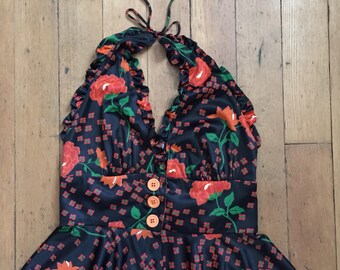 vintage 1970s halter top // 70s button up blouse