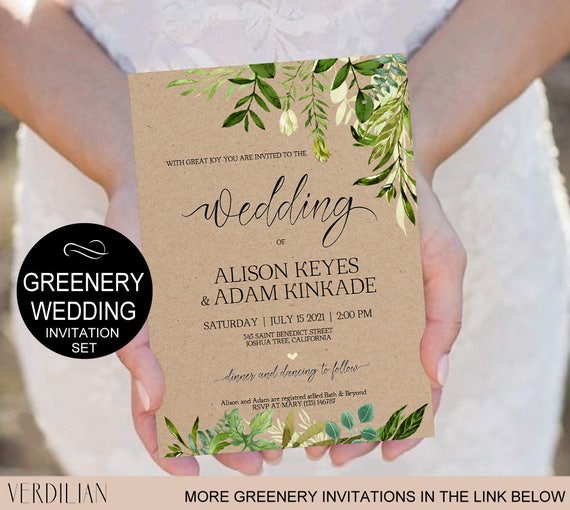 Rustic Wedding Invitation Template Greenery Watercolor Kraft DIY Editable PDF Download Instantly Rustic Wedding Invitation Template Greenery Watercolor Kraft DIY Editable PDF Download Instantly
