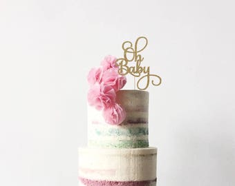 Oh Baby Cake Topper for Baby Shower, Gender Reveal Party, Birthday Party - Gold Glitter Cupcake and Cake Topper