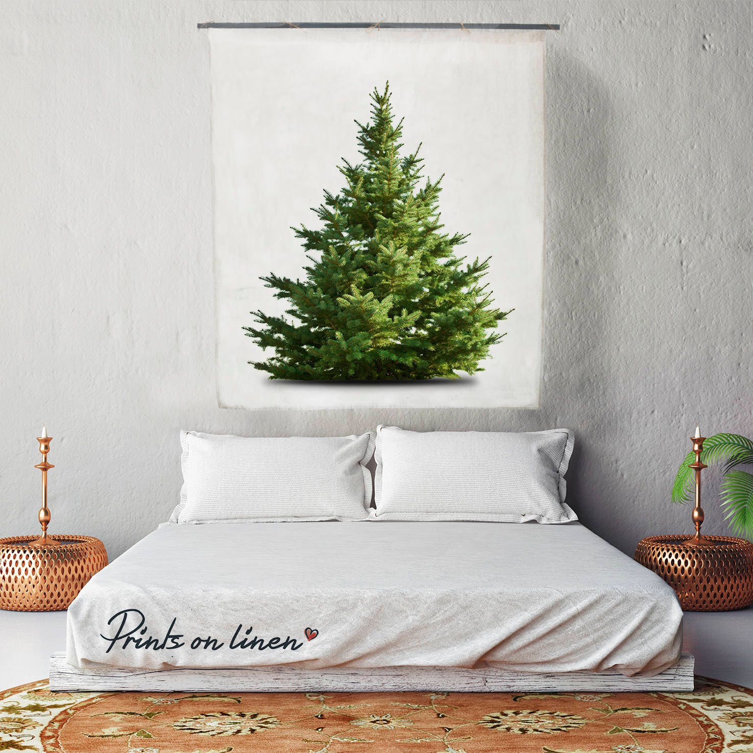 Linen wall tapestry Green tree 57x40in Tapestry 100 linen