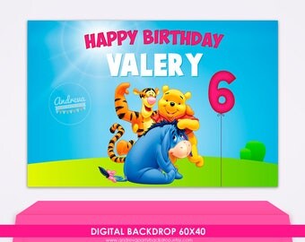 Digital backdrop - Winnie the Pooh Birthday Backdrop, Pooh banner, winnie pooh decor, pooh party supplies, pooh birthday party, disney theme