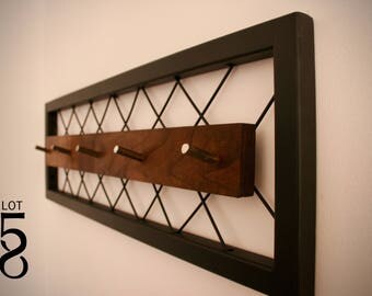 36" - Steel - Walnut - Industrial Wall Coat Rack - Key Rack - Industrial Decor - Hat Rack - Modern - Steampunk