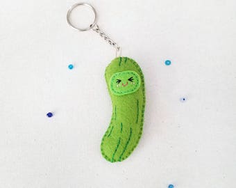 Cute Mini Dill Pickle Keychain or Brooch or Ornament