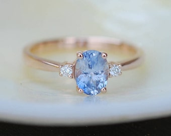 Blue sapphire engagement ring. Promise ring. Oval engagement ring. 3 stone ring. Rose gold engagement ring. Gemstone ring by Eidelprecious