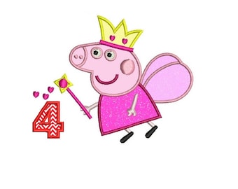 Peppa Pig 4th Birthday Applique Design - 2 sizes instant download