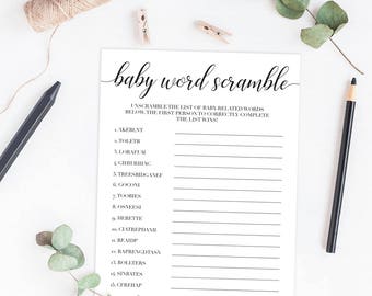 Baby Word Scramble Baby Scramble Games Baby Scrambled Word Game Scramble Game Greenery Baby Shower Games Printable Gender Neutral Games Baby