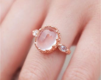 Rose quartz ring crown ring pink quartz rose gold ring vintage ring baroque crystal ring rose crystal pink crystal bridesmaid gifts