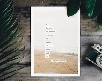 Printable Art Poster Meditation If the ocean can calm itself Nayyirah Waheed Quote Typography Seashore Beach Malibu