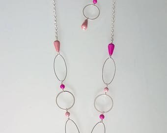 Parure set with pink/fuchsia beads
