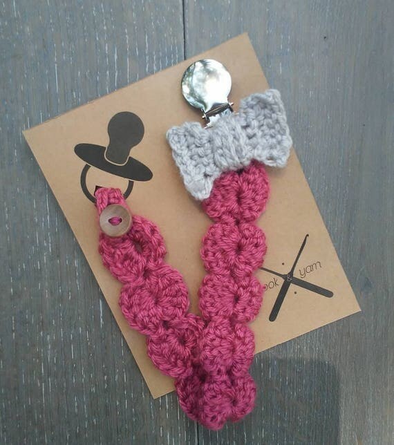 Pacifier clip crochet pink bow baby shower girl gift