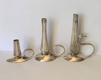 Silver Spoon and Handle Vases, set of three.