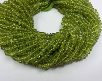 3-4 mm 14 Inch Long Strand Peridot Smooth Rondelle Beads