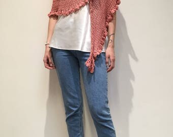 Crochet Shawl Crochet Scarf Knitted Scarf Pink Scarf Birthday Gift Scarf Knit Summer Crochet Triangle Scarf Gift for mom Gifts for her Pink