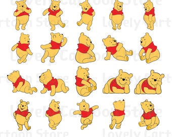 Winnie The Pooh Svg, Eps, Dxf and Png formats - 20 Postures Clipart - Digital Download