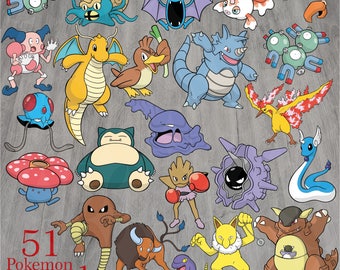 51 Pokemon Bundle Collection 1, Pokemon svg, Bundle svg, Eps, Dxf,Svg,Png, Instant download, T-shirt Design, Vector Files, Pokemon Clipart,