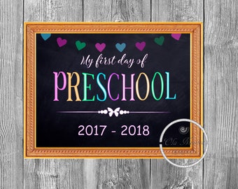 First Day of Preschool Sign, Printable First Day, School Sign, Back To School Sign, Preschool Sign, First Day of School Chalkboard Sign
