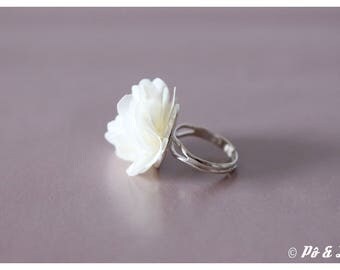 Ring made of chiffon cream & silver #0929