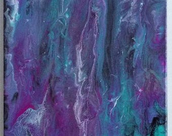 Original 12x16 Acrylic Pour Painting on Canvas in purples and teals