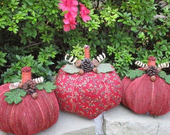 Fabric Pumpkin Trio-Fall Home Decor-Autumn Decorating-Thanksgiving Pumpkins-Large Set of 3-Housewarming Gift-Tabletop-Homemade