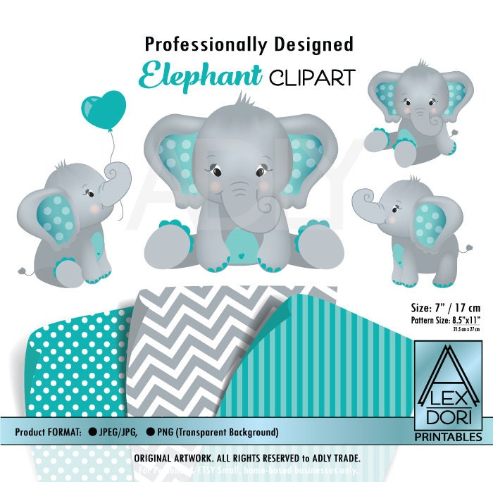 Elephant art, teal baby shower, gray, baby elephant, jpeg ...