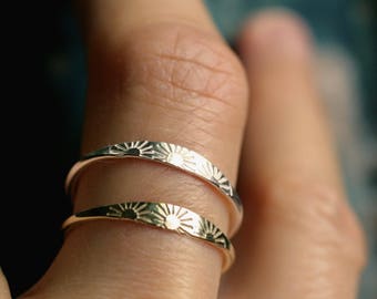 sun ring solid gold ring sterling silver ring dainty gold ring hand stamped 10k ring solid 14k gold ring delicate gold band SUNSHINE RING