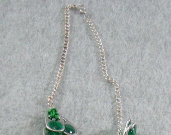 Pop Tab Necklace - Green Ribbon with Green Jewel Pop Tab Necklace - Crochet Necklace - Beaded Necklace - Statement Necklace - Melted Beads