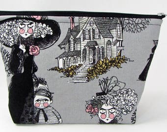 Ghastlies witches, large cosmetic bag, padded makeup bag, travel bag, toiletry bag for her, zippered bag, make up bag, fabric jewelry bag