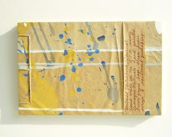 Artist's Sketchbook, Abstract with Multicolored Spatter, Stab Bound with Up Cycled Materials and Hand Painted Cover