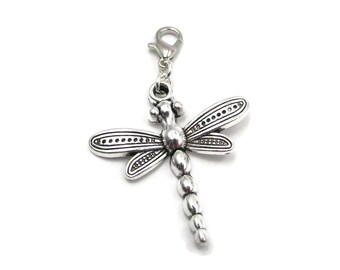 Silver Plated Dragonfly Zipper Pull - Clip-On Charm