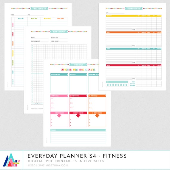 S4 Fitness Everyday Planner Pages FIVE Sizes PDF