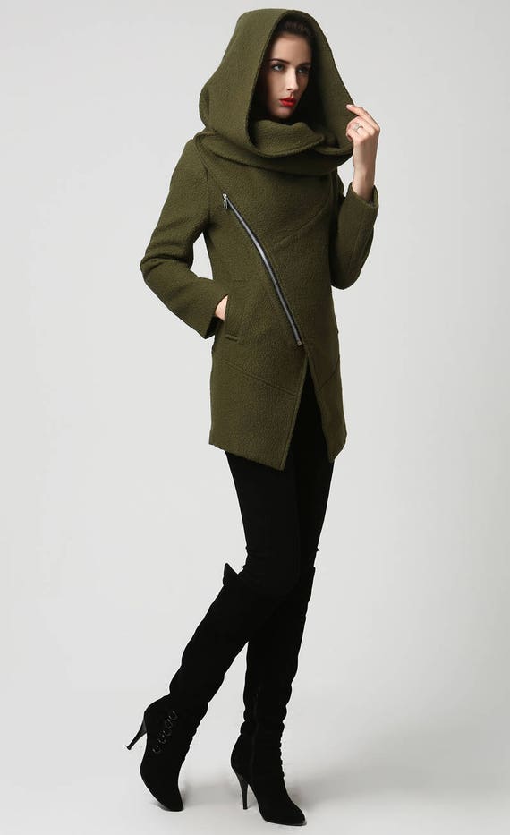 Moss Green jacket short coat wool coat Womens jackets