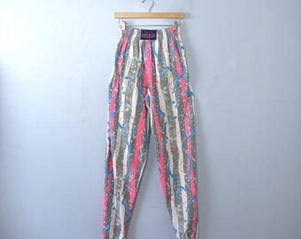 Vintage 80's neon striped sweatpants, neon splatter hammer pants, women's size medium