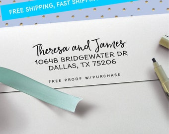 Return Address Stamp - Clean and Simple Calligraphy Address Stamp (Handlettered font) Handle or Self-Inking Address Stamp (20499) 2 1/2 X 1