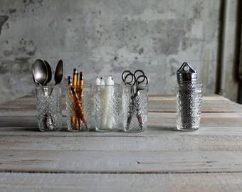 5 Vintage Jelly Jar Glasses / Candle Holders