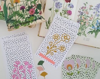 2 dots and wild flowers post cards, spting, botanical postcards, floral cards, snailmail postcards, postcrosser