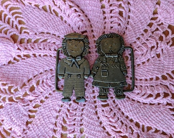Vintage Starlight Belt Buckle Raggedy Ann and Andy 2970 *eb
