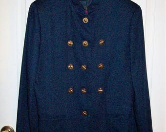 Vintage 90s Ladies Navy Blue Military Look Blazer Jacket by Ice Nine Size 12 Only 12 USD