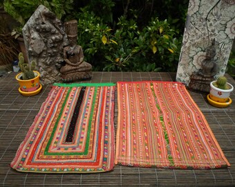 Vintage Embroidered Textile Set Of 2, Tribal Textile, Vintage Cross Stitch, Cross Stitch Vintage Textile