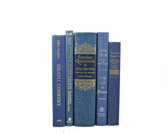 Navy Blue Antique Decorative Books, Old Book Set, Wedding Centerpiece, Book Stack, Vintage BOok Decor, Instant Library, Book Collection